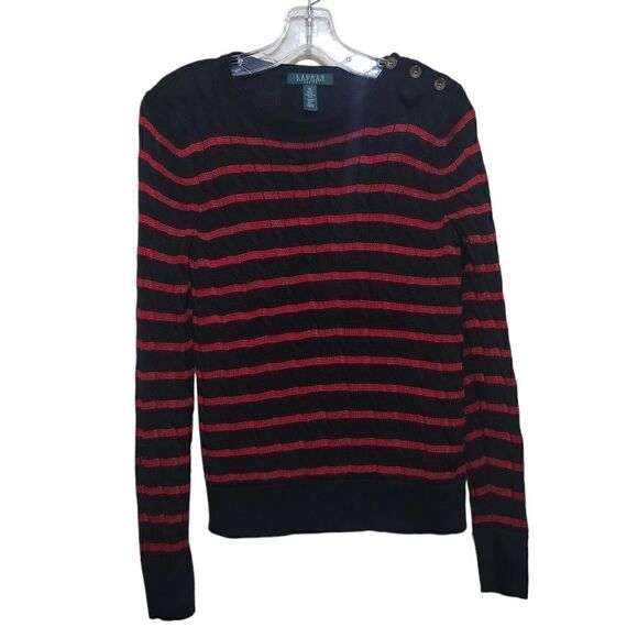 Ralph Lauren Women's Black and Red Stripe Sweater Sz Petite Small - Picture 3 of 6